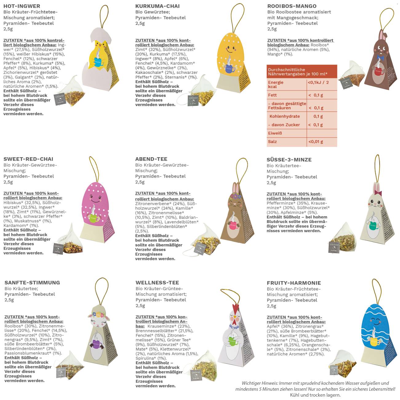 Oster-Edition Bio Kräutertee 9er Pyramiden Geschenkset „ORGANIC HERBAL TEA“ - 9 Bio-Pyramiden-Teebeutel in 9 unterschiedlichen Sorten - 22,5g*²