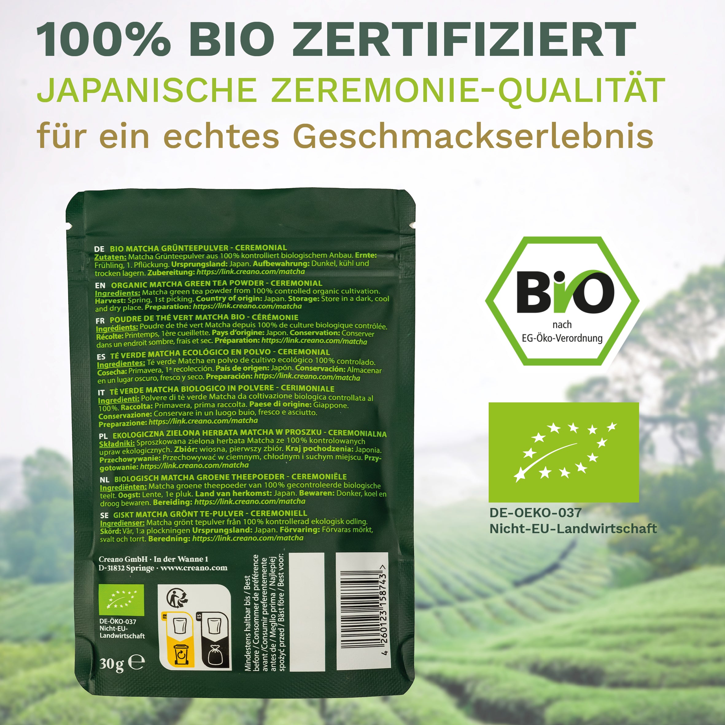 Creano Bio 30g Matcha Tee Ceremonial – Exklusiver Blend aus Japan *⁵