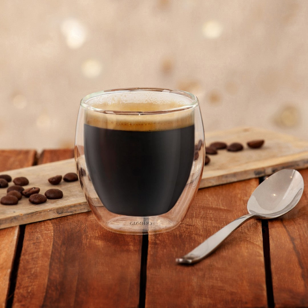 Creano doppelwandige Espresso-Gläser, 6er Set 80ml, Mokkatassen, Espressotassen, Thermo-Gläser  mit Schwebe-Effekt