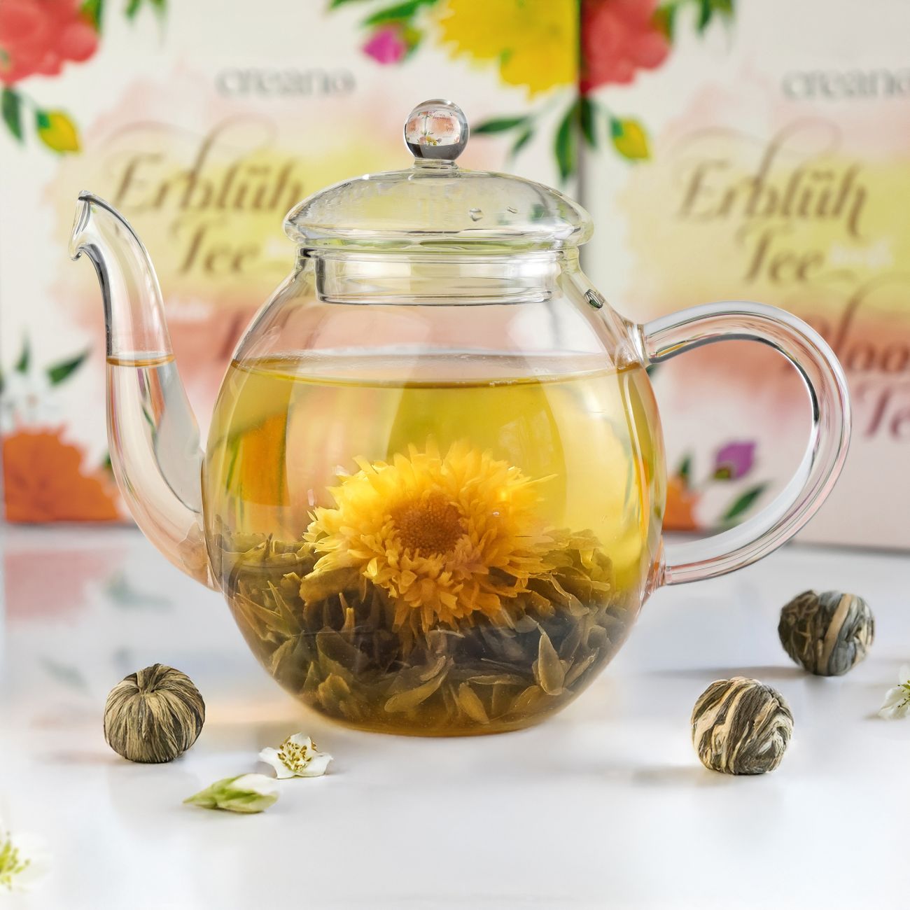 Neues Design: ErblühTee-Mix Set mit Glaskanne - Creano
