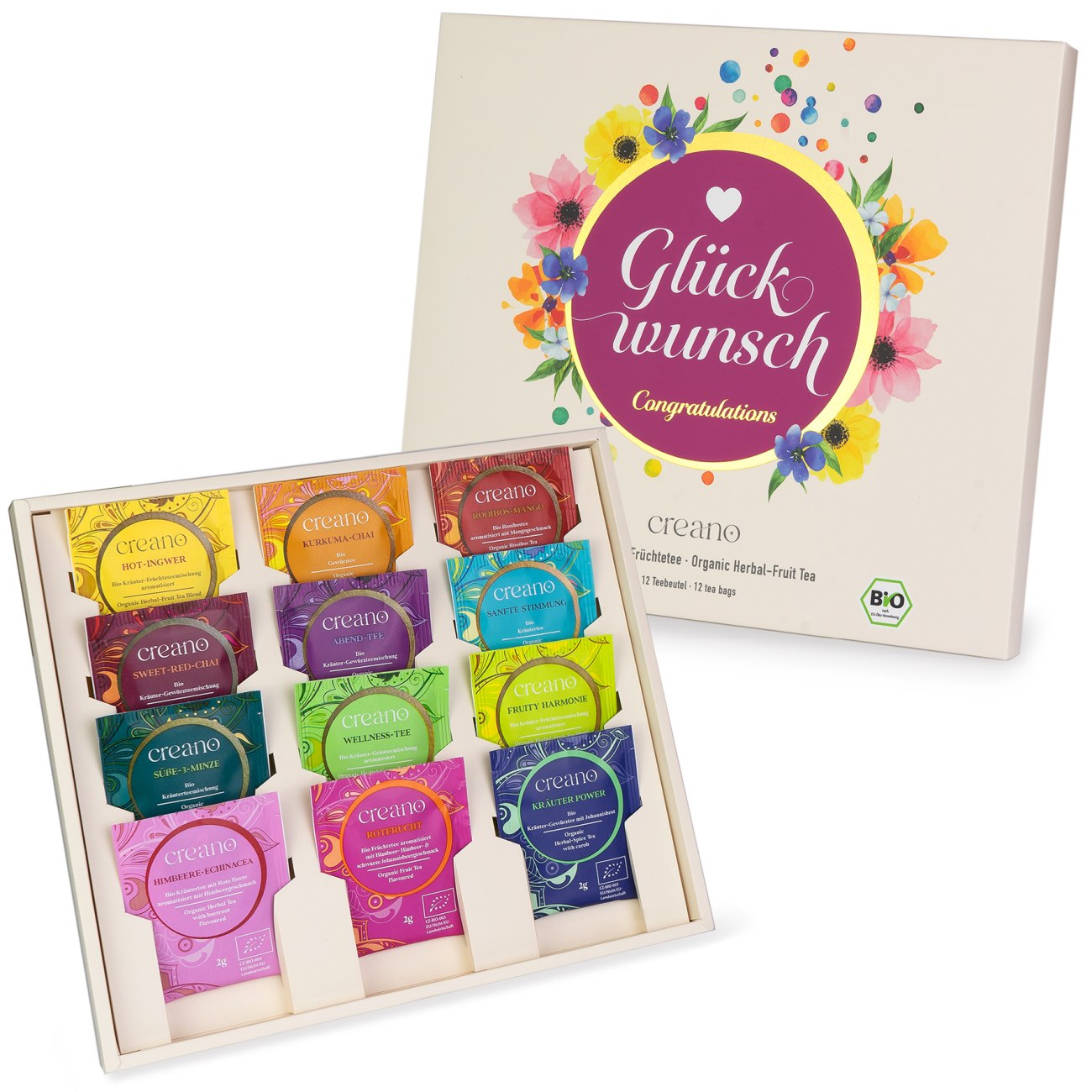 Creano Bio Kräutertee Geschenkset „Glückwunsch“