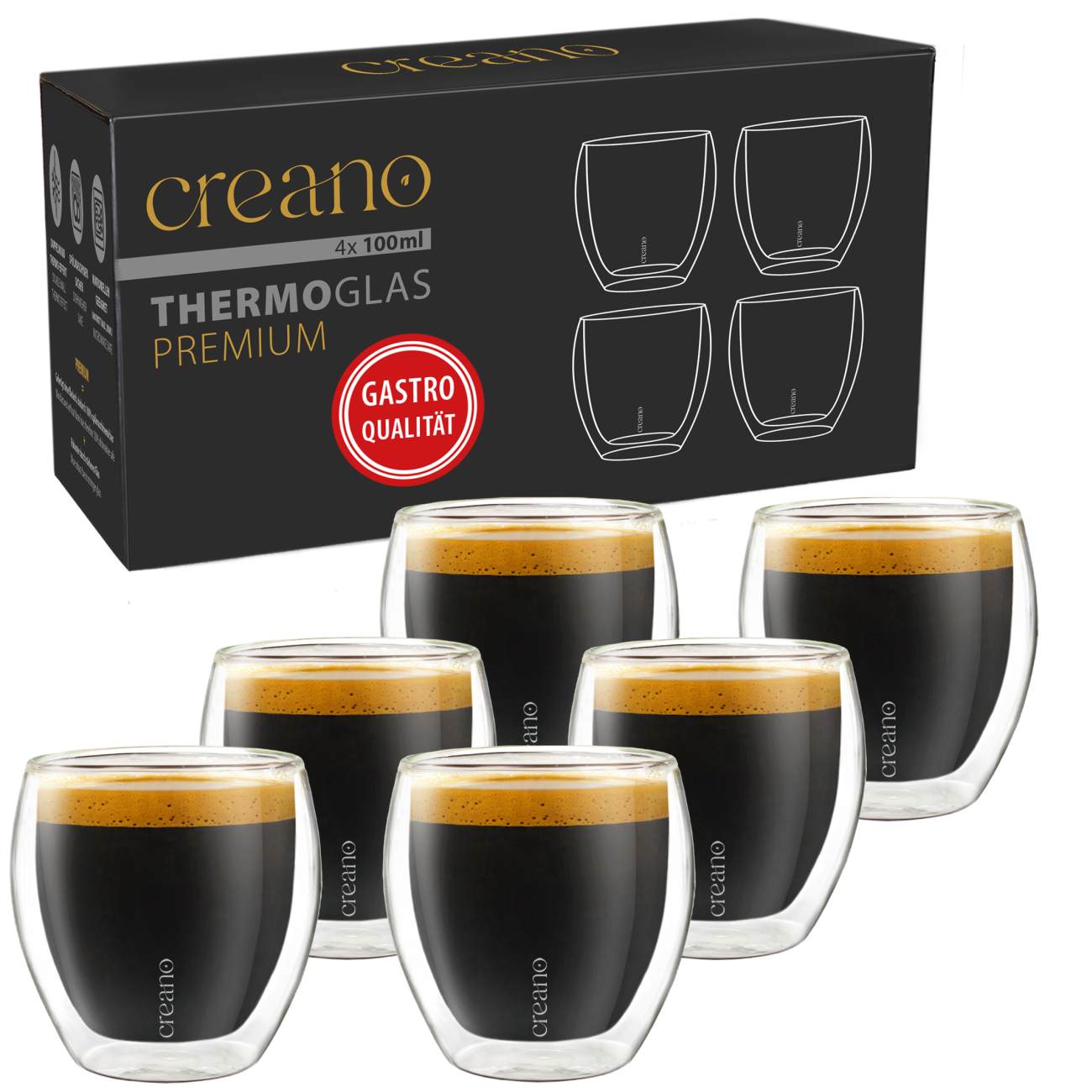 Creano doppelwandige Premium Espresso-Gläser in Gastro Qualität, Set, 100ml