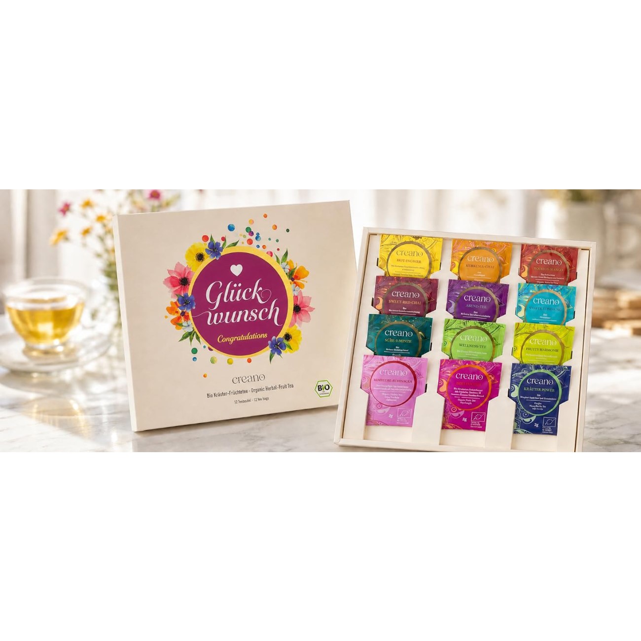 Creano Bio Kräutertee Geschenkset „Glückwunsch“