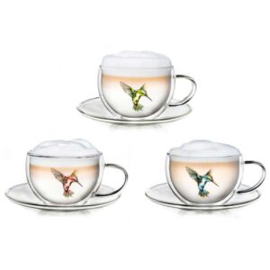 Creano 3er-Set Thermo-Tassen "Hummi" für Tee/Latte Macchiato, doppelwandig, mit Kolibri-Muster | 250ml in exklusiver Geschenkpackung
