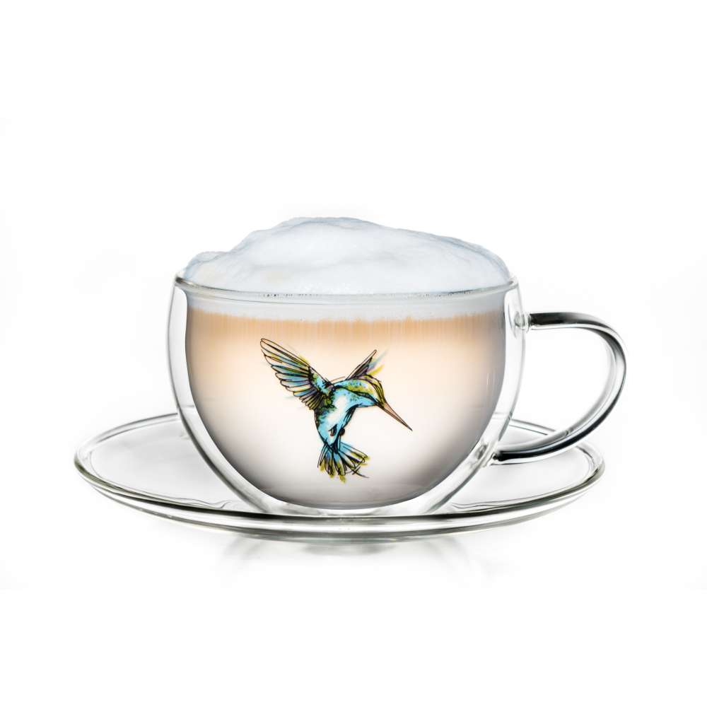 Creano Lot de 6 tasses isothermes Hummi pour thé/latte macchiato, à  double paroi, avec motif colibri