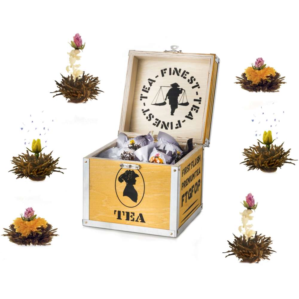 Creano Thé épanoui 6 fleurs de thé Set cadeau de thé noir dans