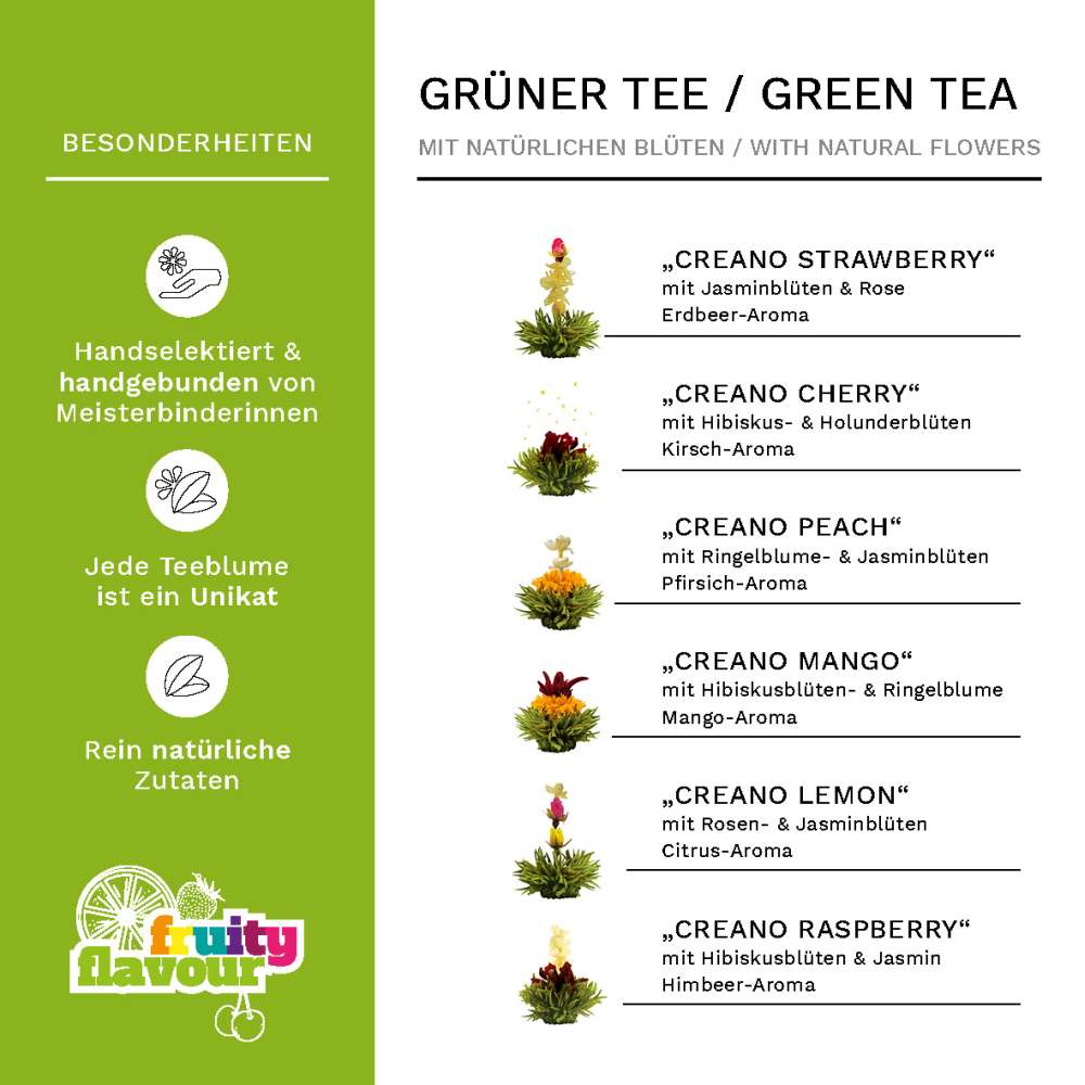 Creano 6 Fiori di tè in confezione regalo nobile per la degustazione - tè  nero (3 diversi tipi di rose di tè)