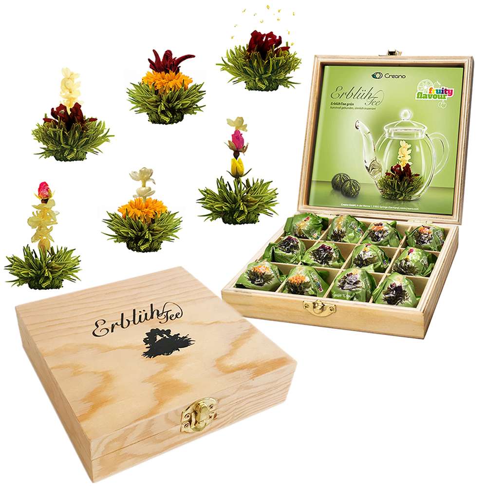 Creano Set cadeau de fleurs de thé dans une boîte à thé en bois 12
