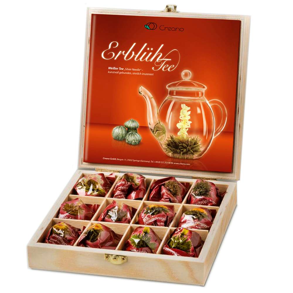 Teelini Fleurs de thé, set cadeau dans une boîte en bois, 12