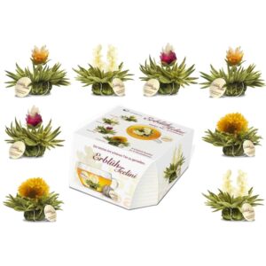 Creano Teeblumen Variation im exklusiven Tassenformat "ErblühTeelini" - 8 Teeblüten in 4 verschiedenen Sorten (Weißer Tee)