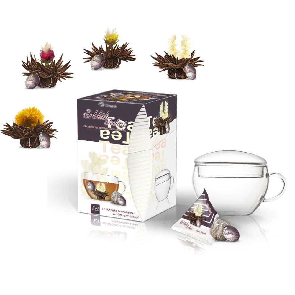 Coffret cadeau fleur de thé blanc Abloom Tealini et sa tasse