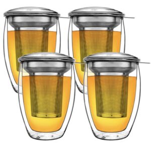 Creano 4x Doppelwandiges Thermoglas "All in One" 400ml mit Edelstahlfilter